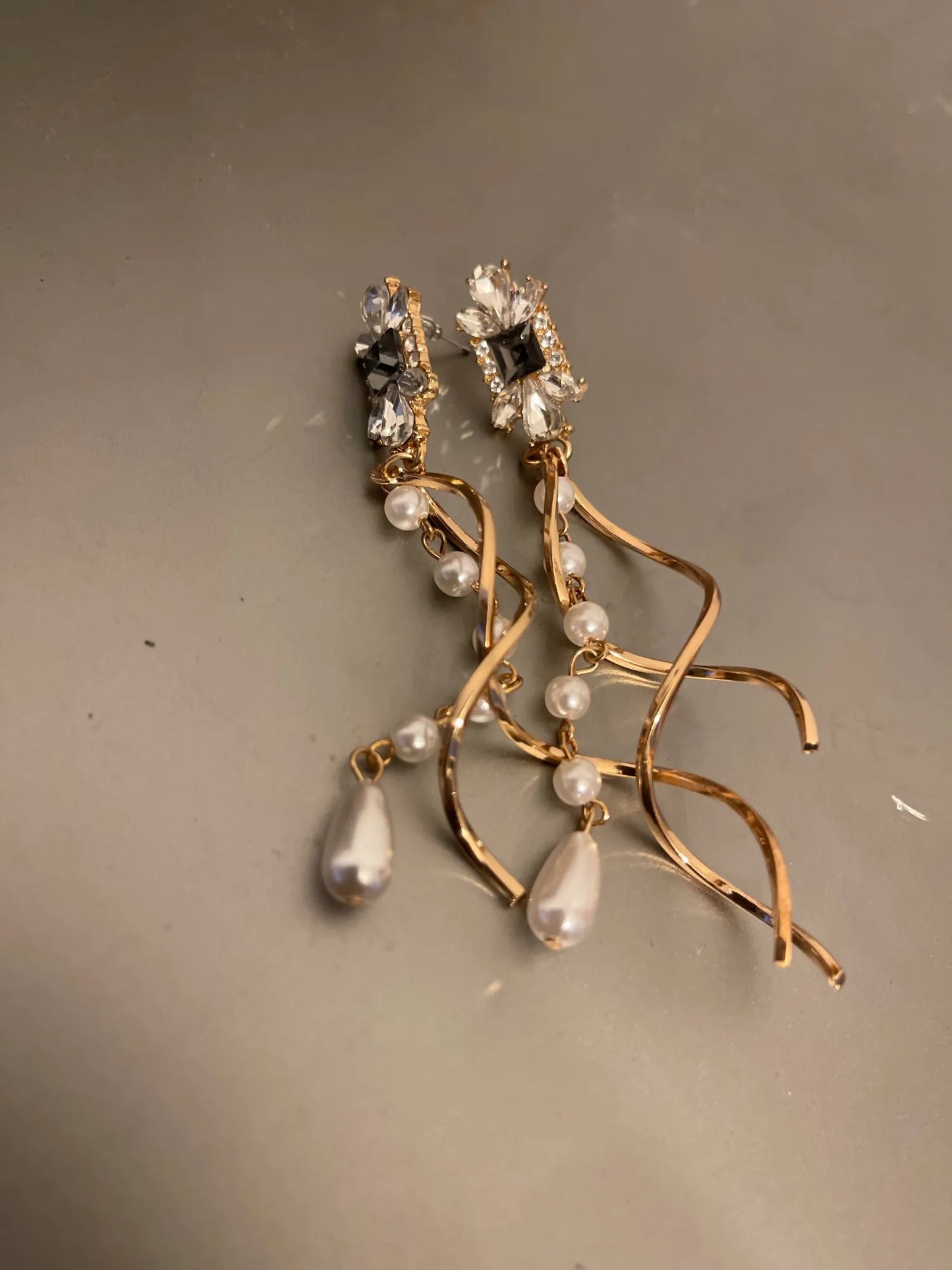 Crystal Pearl Tassel Earrings